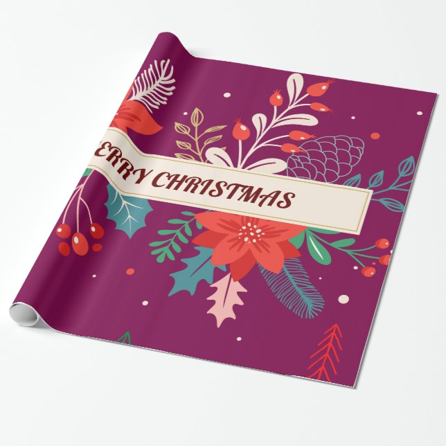 Papier Cadeau Joyeux Noël Floral (Déroulé)
