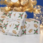Papier Cadeau Joyeux Noël Ginger Pain Christmas Holly<br><div class="desc">Enveloppez vos cadeaux de vacances avec ce papier d'emballage moderne de Noël avec du pain d'épice,  du saint de Noël et du sucre de canne. Vos cadeaux auront l'air très joyeux sous le sapin de Noël.</div>
