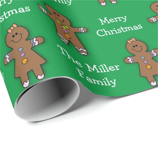 Papier Cadeau Joyeux Noël Gingerbread Homme Green Custom (Coin rond)