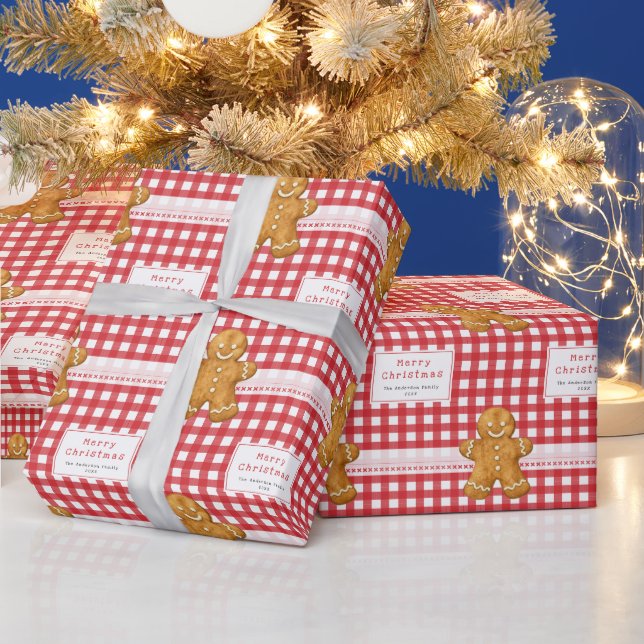 Papier Cadeau Joyeux Noël Gingham Rustique Rouge Blanc (Vacances)