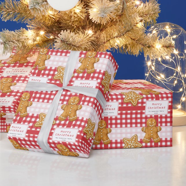 Papier Cadeau Joyeux Noël Gingham Rustique Rouge Blanc (Vacances)