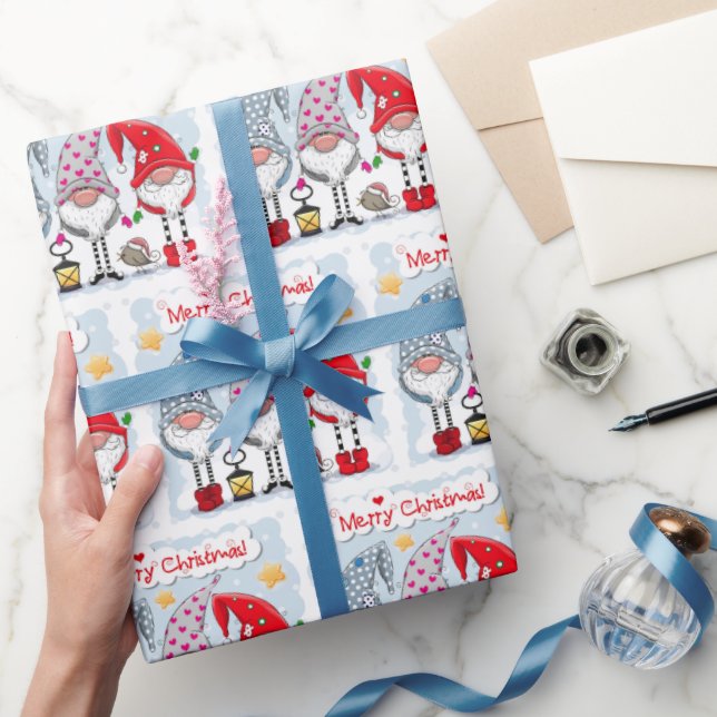 Papier Cadeau Joyeux Noël Gnomes Aquarelle Vacances (Cadeaux)