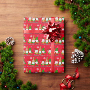 Papier Cadeau Joyeux Noël Gnomes et Snowflakes