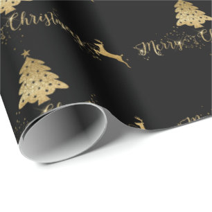 Papier Cadeau Joyeux Noël Gold Black Motif Typographie