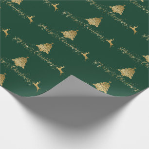 Papier Cadeau Joyeux Noël Gold Green Motif Typographie
