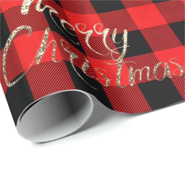 Papier Cadeau Joyeux Noël Gold Parties scintillant Script Buffal (Coin rond)