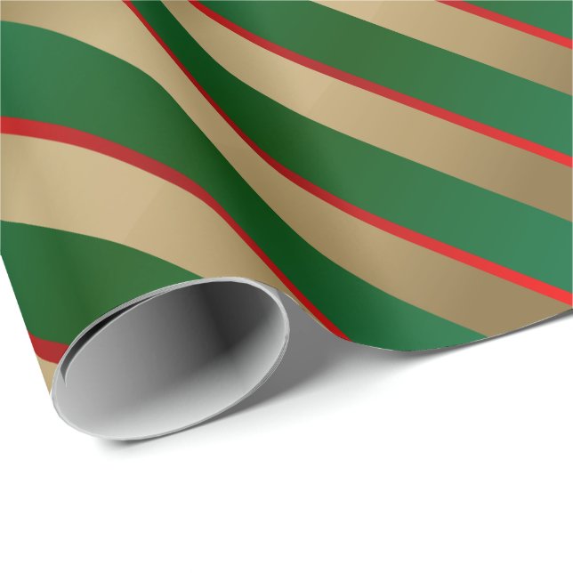 Papier Cadeau Joyeux Noël Gold, Vert et Rouge (Coin rond)