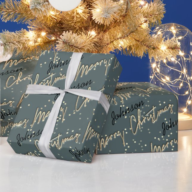 Papier Cadeau Joyeux Noël Golden Script Name Black Grey (Vacances)