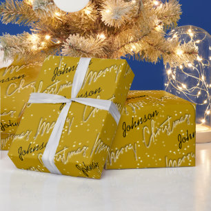 Papier Cadeau Joyeux Noël Golden Script Nom moutarde Jaune