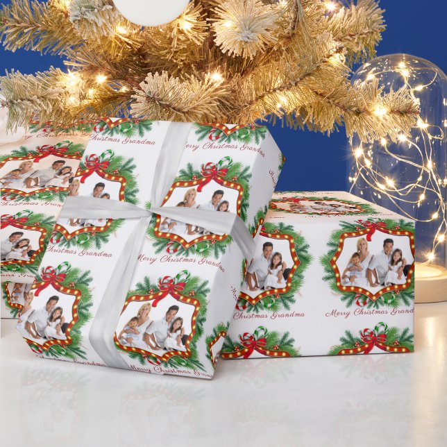 Papier Cadeau Joyeux Noël Grand-mère Photo personnalisée (Vacances)