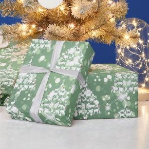 Papier Cadeau Joyeux Noël Green Bokeh Chèvre Arbres de Noël