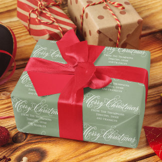 Papier Cadeau Joyeux Noël Green Script Classic Élégant