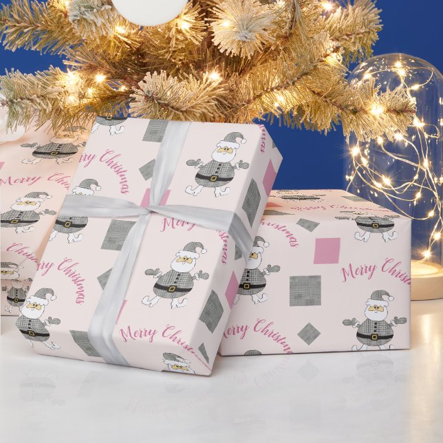 Papier Cadeau Joyeux Noël Houndstooth Modern Père Noël (Vacances)