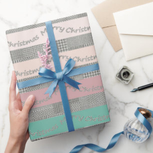 Papier Cadeau Joyeux Noël Houndstooth Motif, Stripes