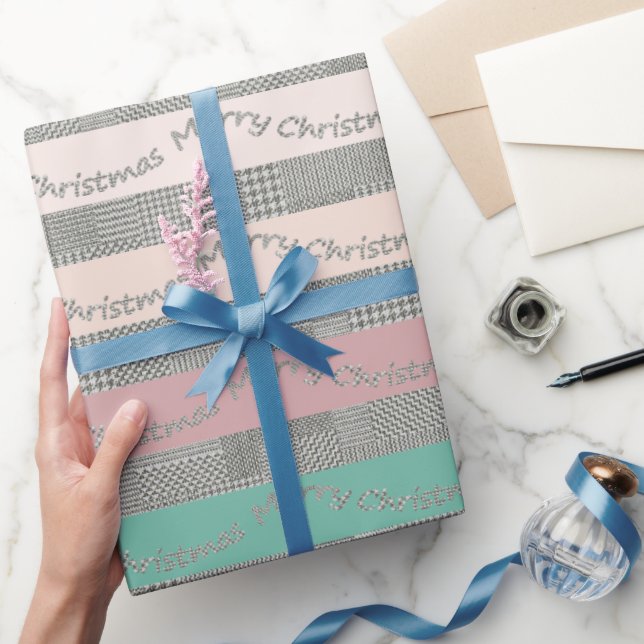 Papier Cadeau Joyeux Noël Houndstooth Motif, Stripes (Cadeaux)