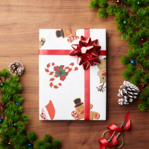 Papier Cadeau Joyeux Noël Illustré Rouge Et Blanc