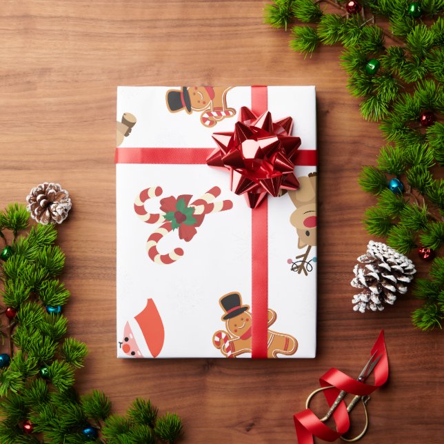 Papier Cadeau Joyeux Noël Illustré Rouge Et Blanc (Cadeau de vacances)