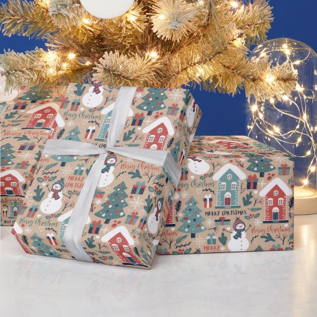 Papier Cadeau Joyeux Noël, Joyeuses fêtes Noël d'hiver (Vacances)