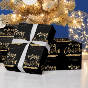 Papier Cadeau Joyeux Noël Joyeux Nouvel An Elégant Black Gold