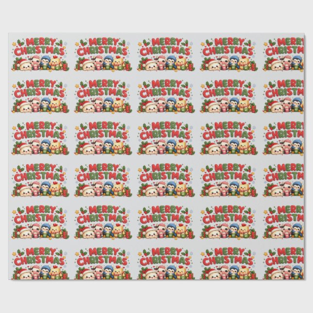Papier Cadeau Joyeux Noël Kawaii (Plat)