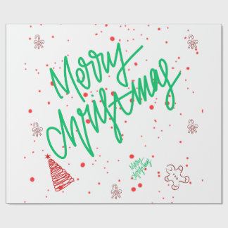 Papier Cadeau Joyeux Noël lettrage et fêtes de Noël au pain d'ép