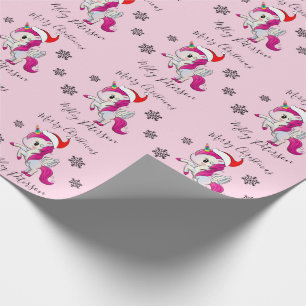 Papier Cadeau Joyeux Noël licorne & flocons de neige personnali