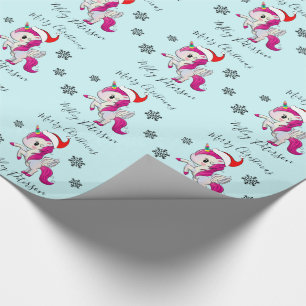 Papier Cadeau Joyeux Noël licorne & flocons de neige personnalis