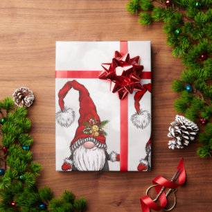 Papier Cadeau Joyeux Noël, Lutins rouges à effet Bokeh pailleté