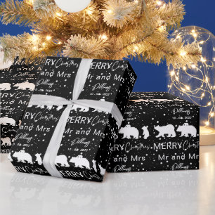Papier Cadeau Joyeux Noël M & Mme Polar Ours Famille Noir