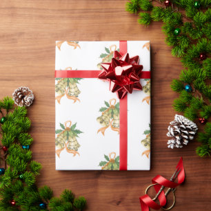 Papier Cadeau Joyeux Noël Mignonne Vert Jaune Orange Cloches