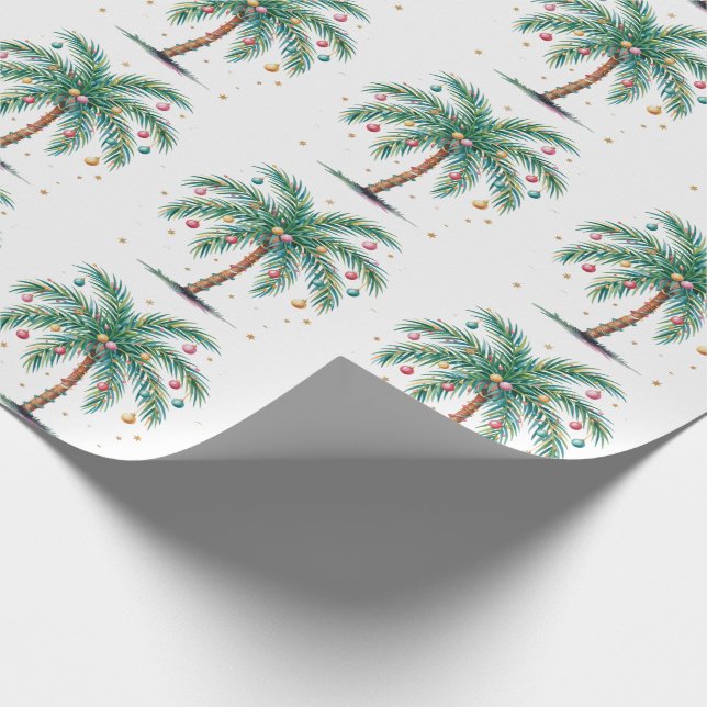 Papier Cadeau Joyeux Noël moderne Palm Tree Lumière (Coin)