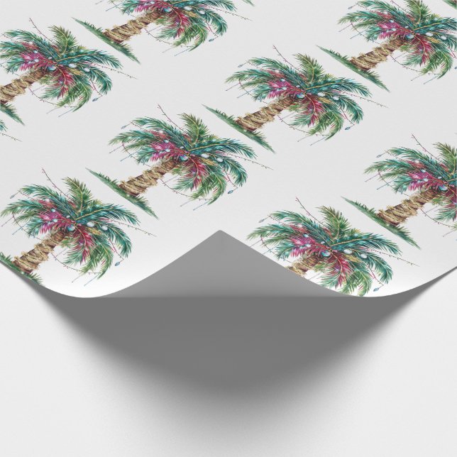 Papier Cadeau Joyeux Noël moderne Palm Tree Lumière (Coin)