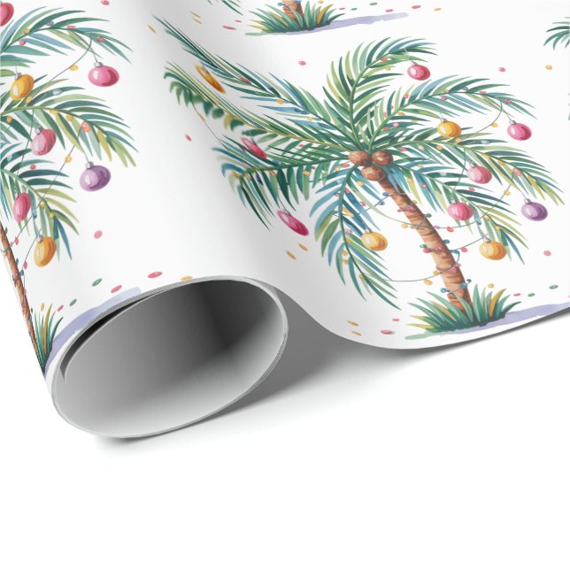 Papier Cadeau Joyeux Noël moderne Palm Tree Lumière (Coin rond)