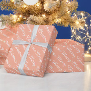 Papier Cadeau Joyeux Noël Moderne Personnalisé Couleur Pêche