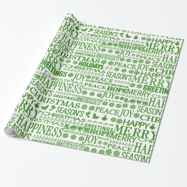 Papier Cadeau Joyeux Noël Multilingue Vert Et Blanc (Déroulé)