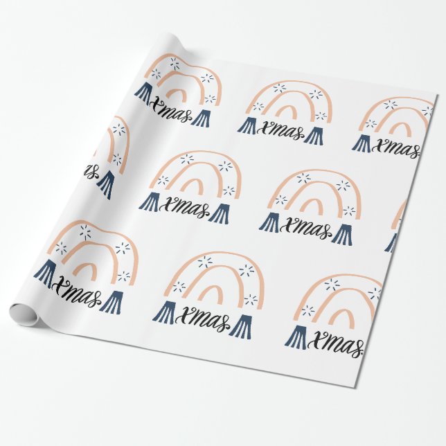 Papier Cadeau Joyeux Noël Noël Noël Boho Rainbow Cadeau (Déroulé)
