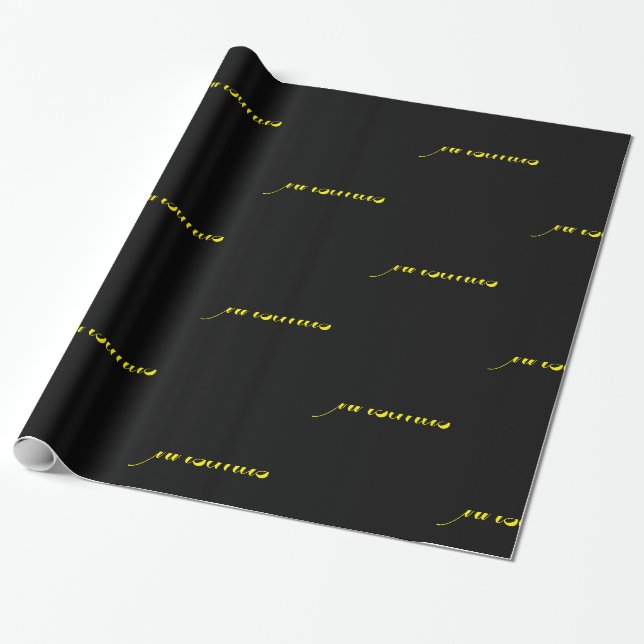 Papier Cadeau Joyeux Noël noir Jaune script de fête (Déroulé)