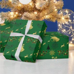 Papier Cadeau Joyeux Noël noir, or avec rennes, Bell GR