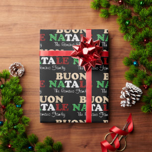 Papier Cadeau Joyeux Noël Nom de Famille Noël Italien sur Fond N