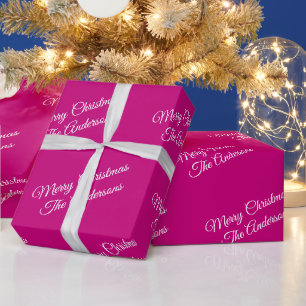Papier Cadeau Joyeux Noël, Noms, Écriture Blanche sur Fond Fuchs