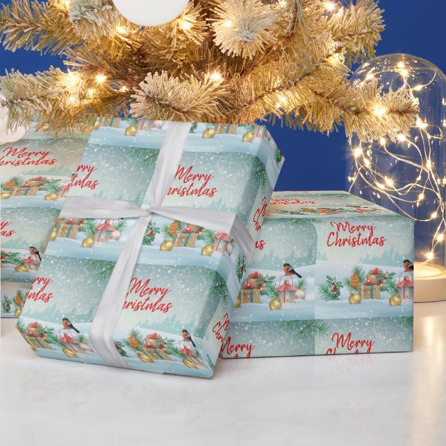 Papier Cadeau Joyeux Noël Oiseaux et cadeaux (Vacances)
