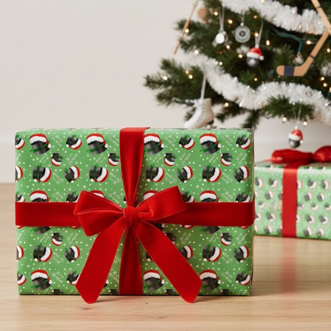 Papier Cadeau Joyeux Noël Palets de Hockey (Créateur téléchargé)