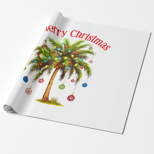 Papier Cadeau Joyeux Noël Palm Tree Light Hawaiian Tropical (Déroulé)