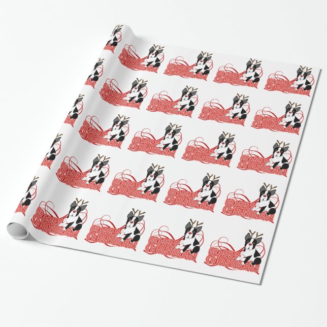 Papier Cadeau Joyeux Noël ! Papier d'emballage de Boston Terrier (Déroulé)