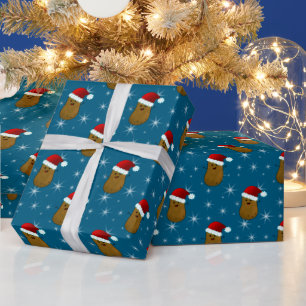 Papier Cadeau Joyeux Noël Patate Océan Bleu