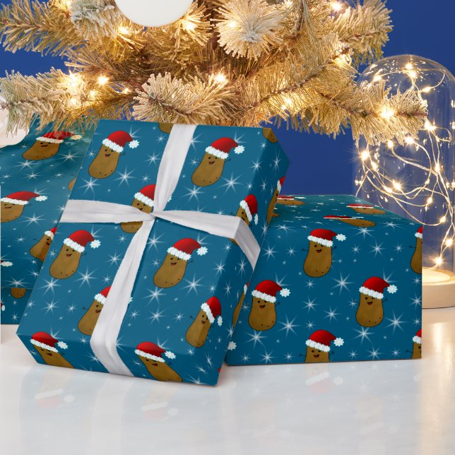 Papier Cadeau Joyeux Noël Patate Océan Bleu (Vacances)