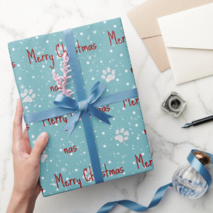 Papier Cadeau Joyeux Noël Pawprints avec neige