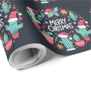 Papier Cadeau Joyeux Noël Père Noël cactus plantes