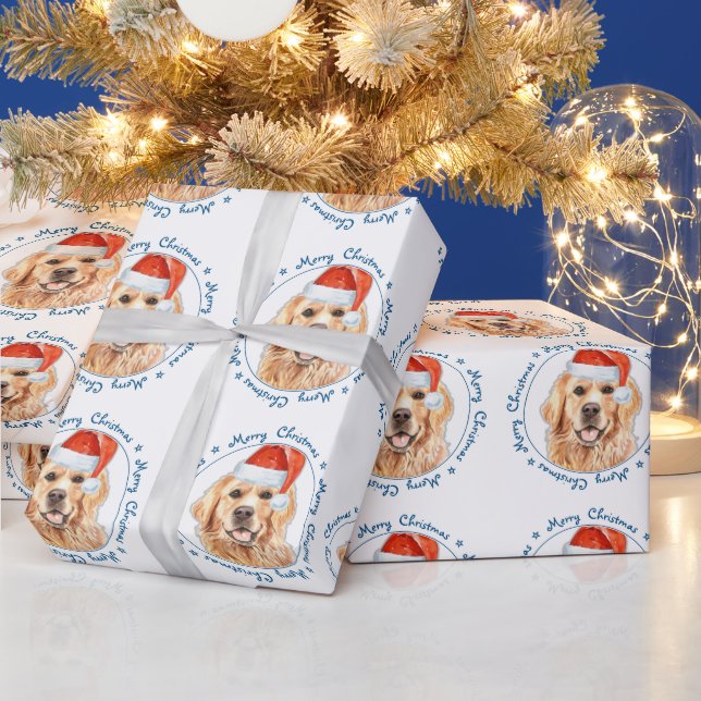 Papier Cadeau Joyeux Noël Père Noël Chien Golden Retriever (Vacances)