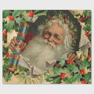 Papier Cadeau Joyeux Noël Père Noël classique antique